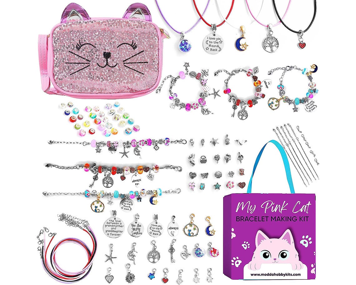 Charm Bracelet Making Kit With Cute Bag, Assorted Beads, Charms 