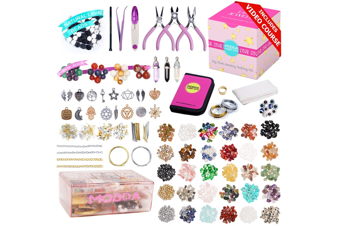 Modda Natural Stone Jewelry Making Kit, Crystal, Lava, Chakra Beads, Necklace, Bracelet, Ring