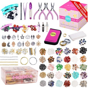 Modda Natural Stone Jewelry Making Kit, Crystal, Lava, Chakra Beads, Necklace, Bracelet, Ring DIY Crafts Supplies for Beginners, Adults