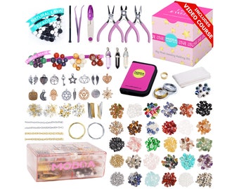 Modda Natural Stone Jewelry Making Kits, Crystal, Lava, Chakra Beads, Necklace, Bracelet, Ring DIY Crafts Supplies for Beginners, Adults