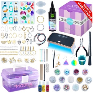 MODDA UV Resin Kit with Light for Beginners , Resin Jewelry Making Kit with Course, Uv Resin, Uv Lamp, Silicone Molds for DIY Arts Craft