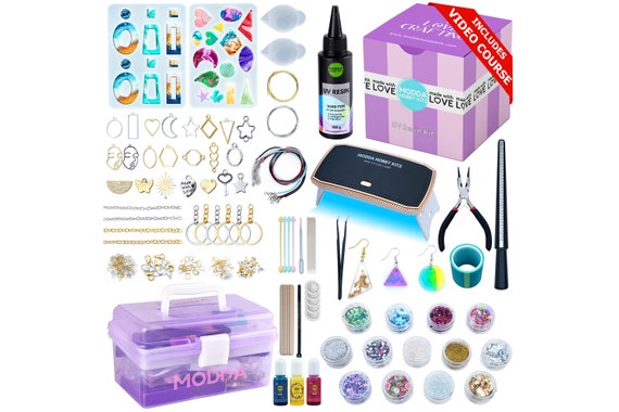 MODDA UV Resin Kit with Light for Beginners , Resin Jewelry Making Kit with Course, Uv Resin, Uv Lamp, Silicone Molds for DIY Arts Craft