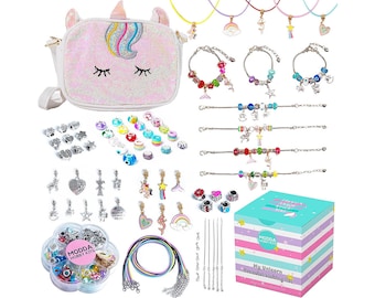 Unicorn Charm Bracelet Making Kit with Unicorn Bag, Charms, Beads, Jewelry Making Kit for Girls, Gifts for Kids, Crafts for Girls Ages 8-12