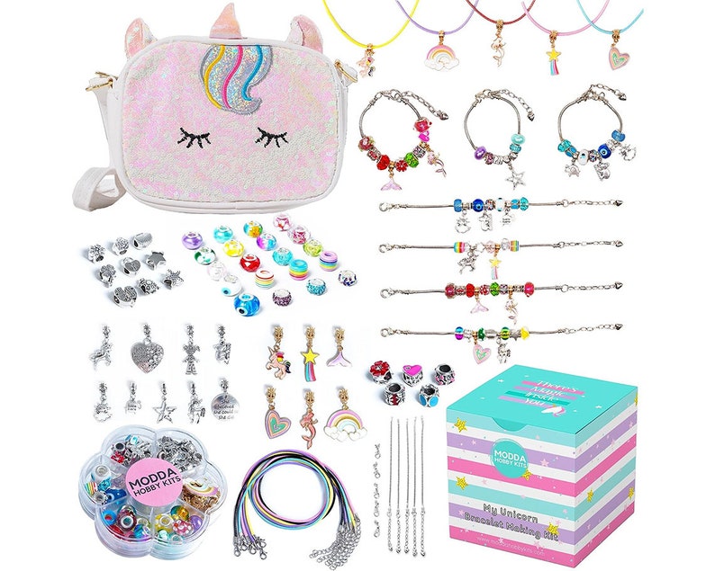 Unicorn Charm Bracelet Making Kit With Unicorn Bag, Charms, Beads