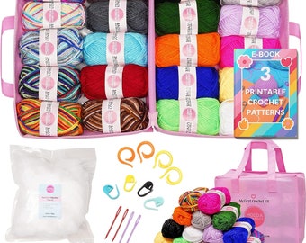 Modda Crochet Kit for Beginners – Soft Bulk Yarn for Crocheting and Knitting Craft Projects, Acrylic Yarn Set for Starters