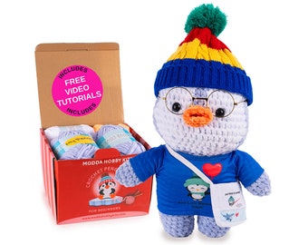 MODDA Penguin Amigurumi Crochet Kit for Beginners , Gift for Kids & Adults, Learn Crocheting with Fun Animal Patterns and Video Tutorials