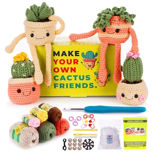 MODDA Crochet Kit for Beginners - with Video Tutorials, Learn to Crochet Kits for Adults and Kids, DIY Knitting Supplies, 4 Pack Plants Kit
