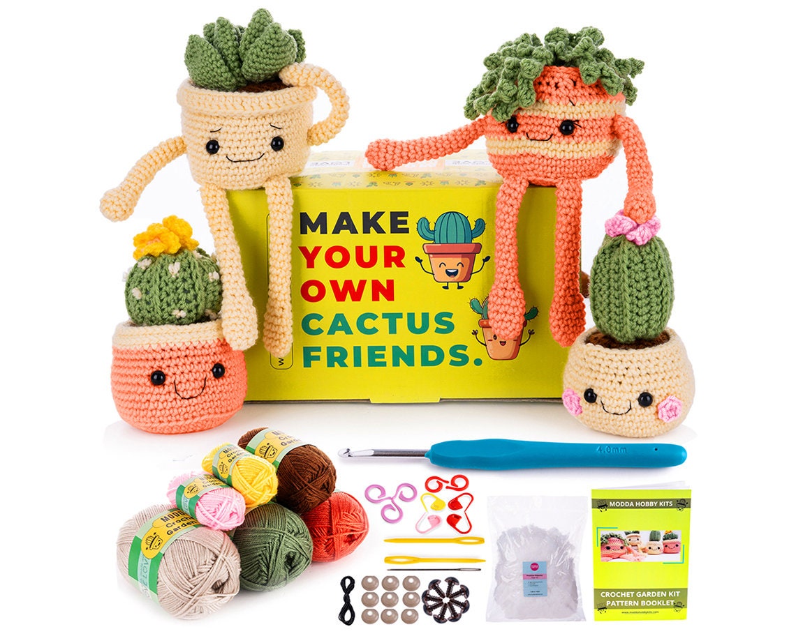 MODDA Crochet Kit for Beginners - Beginner Crochet Starter Kit with  Easy-to-Follow Video Tutorials, Learn to Crochet Kits for Adults and Kids,  DIY Knitting Supplies, Cactus Kit, 4 Pack Plants Family 