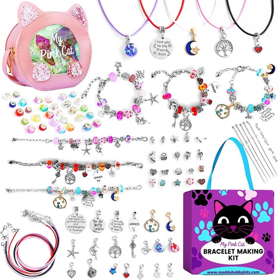 Charm Bracelet Making Kit With Cute Shoulder Bag, Assorted Beads and Charms,  Jewelry Making Kit for Girls , Crafts for Kids, Gift for Girls 