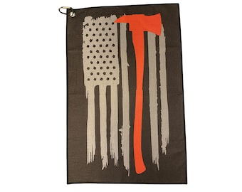 Toalla de golf con clip para bomberos, finas toallas de golf de microfibra de línea roja, 16.0 x 24.0 in con mosquetón