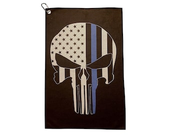 Toallas de golf Thin Blue Line Punisher Police - Toalla de golf con bandera, regalo con clip para bolsa