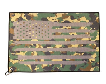 Toalla de golf con bandera americana de camuflaje militar con clip - Toallas de golf de microfibra personalizadas