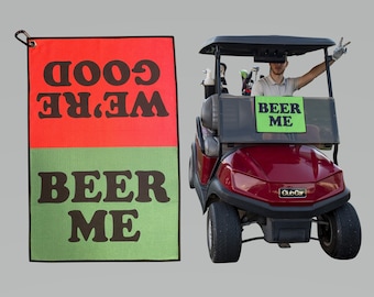 Toalla de golf estilo gofre Beer Me - Toalla de golf de microfibra con mosquetón - Regalo de golf divertido