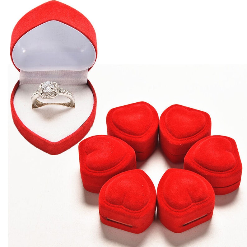 6 Heart Shaped Velvet Ring Box Red Love Heart Jewelry Box Etsy