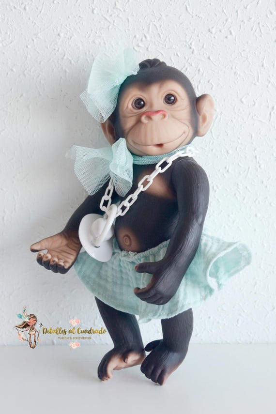 Bonito bebé mono, Muñeca mono, Muñeca con chupete, Animal de