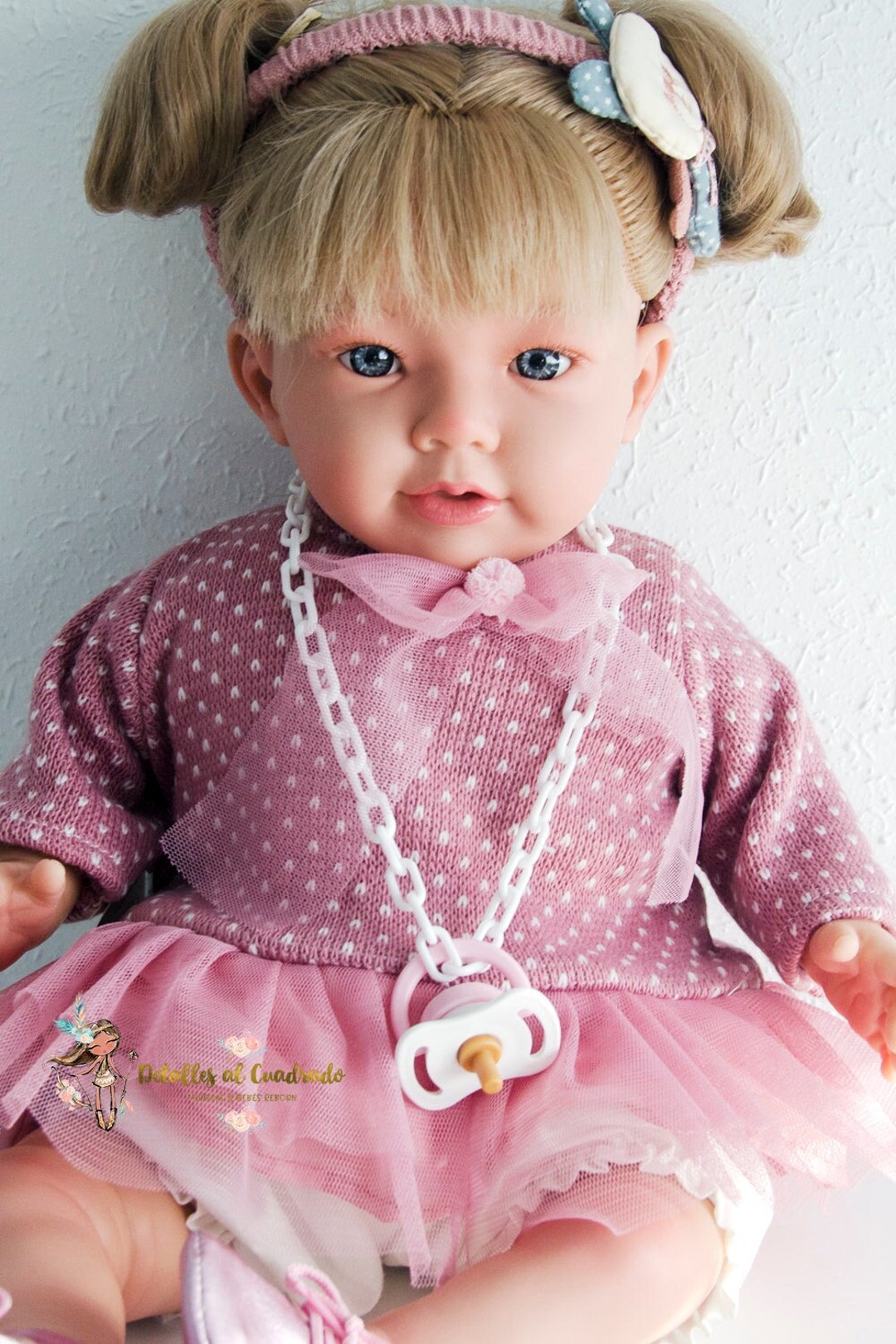 Doll With Blonde Hair, Doll Rag Body, Doll With Pacifier, Articulated