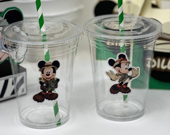 Personalized Mickey Safari Party Cups with Lids & Straws