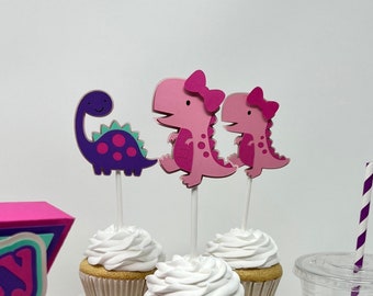 3D Dinosaur Cupcake Toppers: Girl Birthday Party Decor
