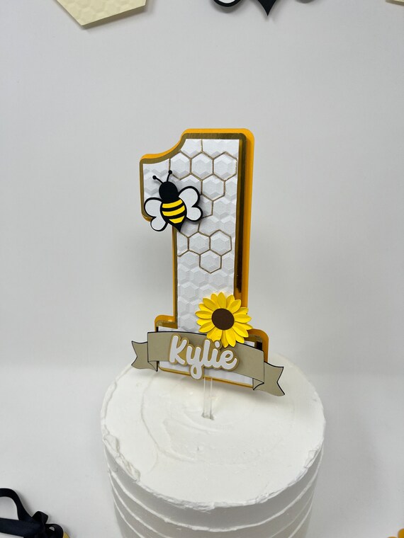 Bee First Birthday Cake Topper: 3D Honeycomb & Sunflower