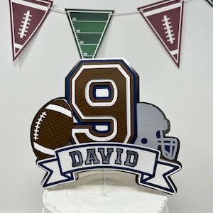 Personalized Football Cake Topper: Navy & Silver Birthday Party Decor