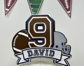 Personalized Football Cake Topper: Navy & Silver Birthday Party Decor