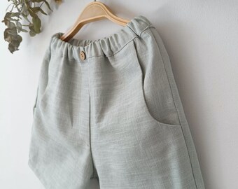 Page boy mint green suit, Ring bearer outfit boy, Baby linen carrier pants, Toddler linen pants, Boys baptism pants.