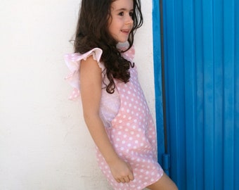 Flower girl romper pink, 1st birthday girl outfit boho, kids jumpsuit short, pink ruffle romper, Pinafore romper summer.
