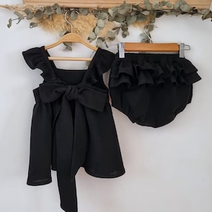 Black flower girl baby dress, boho dress flower baby girl, dress black baby girl birthday, dress organic Spring, dress rustic baby black.