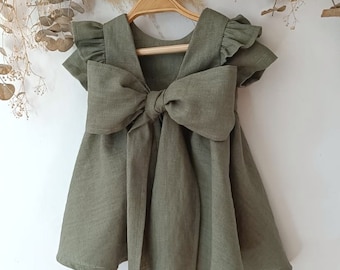 Flower girl dress sage green, Baby girl dress toddler, Boho flower girl dress baby, Baby girl dress wedding linen.