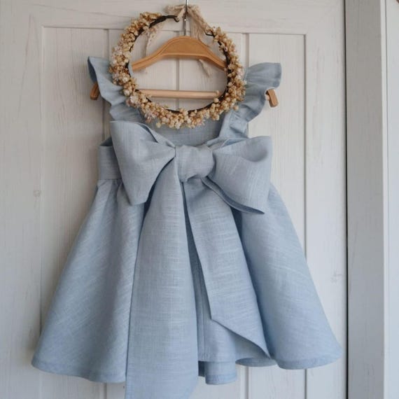 baby blue boho dress Linen Girl Dress, Sleeveless Dress, Handmade Special Occasion Dress, Simple Flower Girl Outfit best sale dresses Mari Backless Strap Butterfly Color:RED Wearing Size