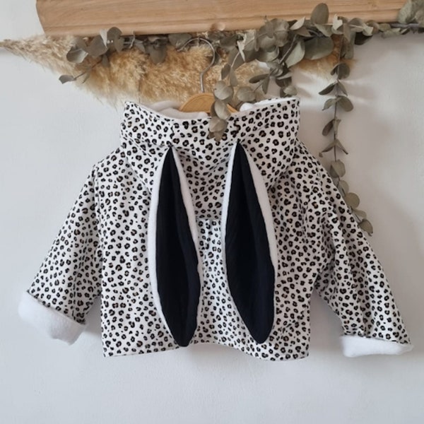 Children's fleece jacket, baby fall winter jacket, warm black jacket baby, animal print jacket for girls.