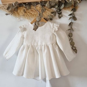 Robe de baptême en lin blanc, robe Bubble bébé fille, robe baptême baptême lin boho, Baby wedding romper, Cake smash boho tenue. image 10