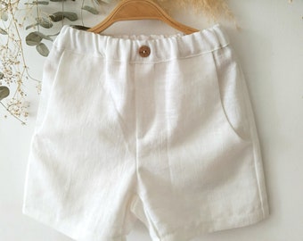 Page boy and flower girl outfits, Short set boy, Toddler boy white linen suit Ring bearer, boho boy wedding outfit