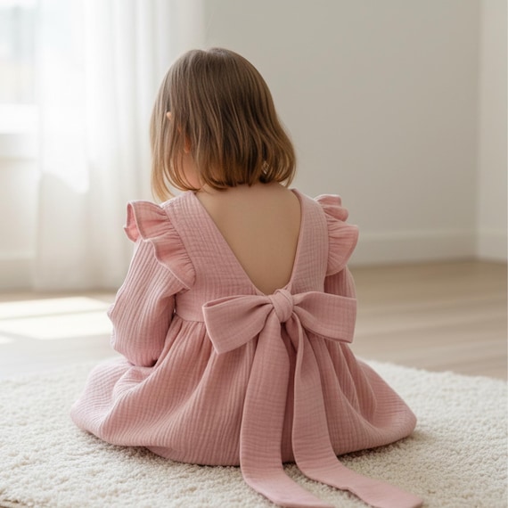 Long Sleeve Flower Girl Dress, Baby Girl Dress Muslin, Baby Dress Powder  Pink, Baby Dress Long Sleeve, Dusty Rose Dress Baby. - Etsy