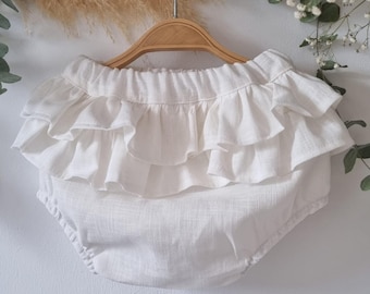 Bloomer en lin blanc pour bébé, couvre-couche de baptême pour fille, bloomer pour tenue de baptême, couvre-couche en lin pour bébé fille, accessoire de baptême fait main.