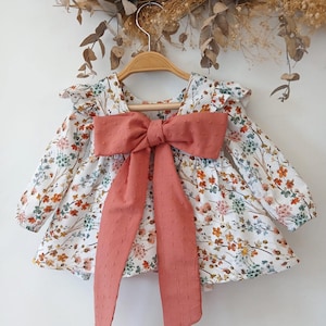 Baby Girl Dress, Boho Baby Dress with Wildflower Pattern, Handmade for Special Occasions.