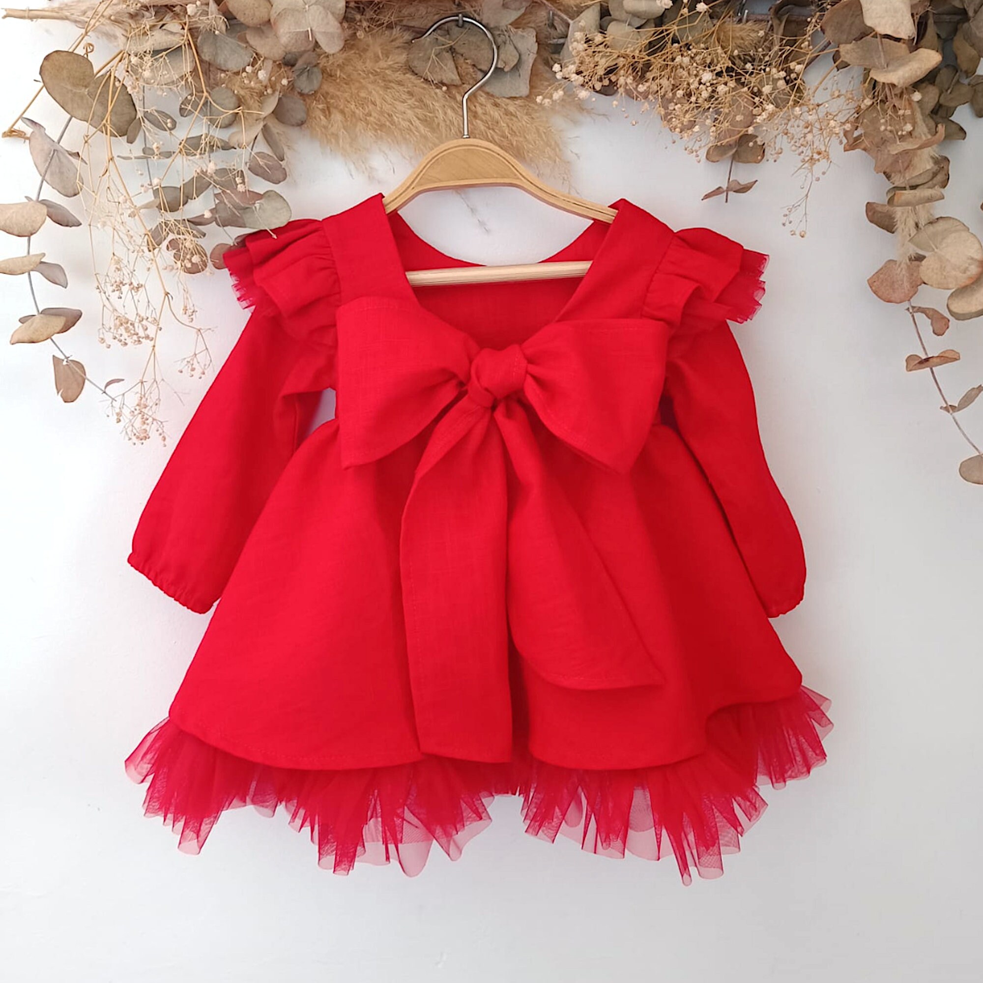 Baby Flower Girl Dress Long Sleeve, Red Tutu Baby Girl Dress, Baby Dress  for Wedding, Birthday Dress Cake Smash, Flower Girl Dress. - Etsy Israel