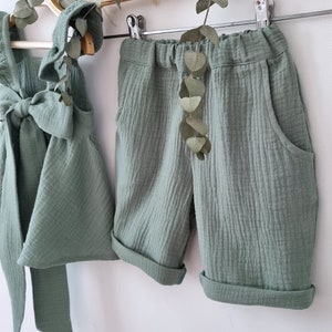 Sage Flower Girl Dress, Spring baby boy boho pants, Sage green classic pants for boys, toddler mint pants, organic rustic dress baby girls. image 8