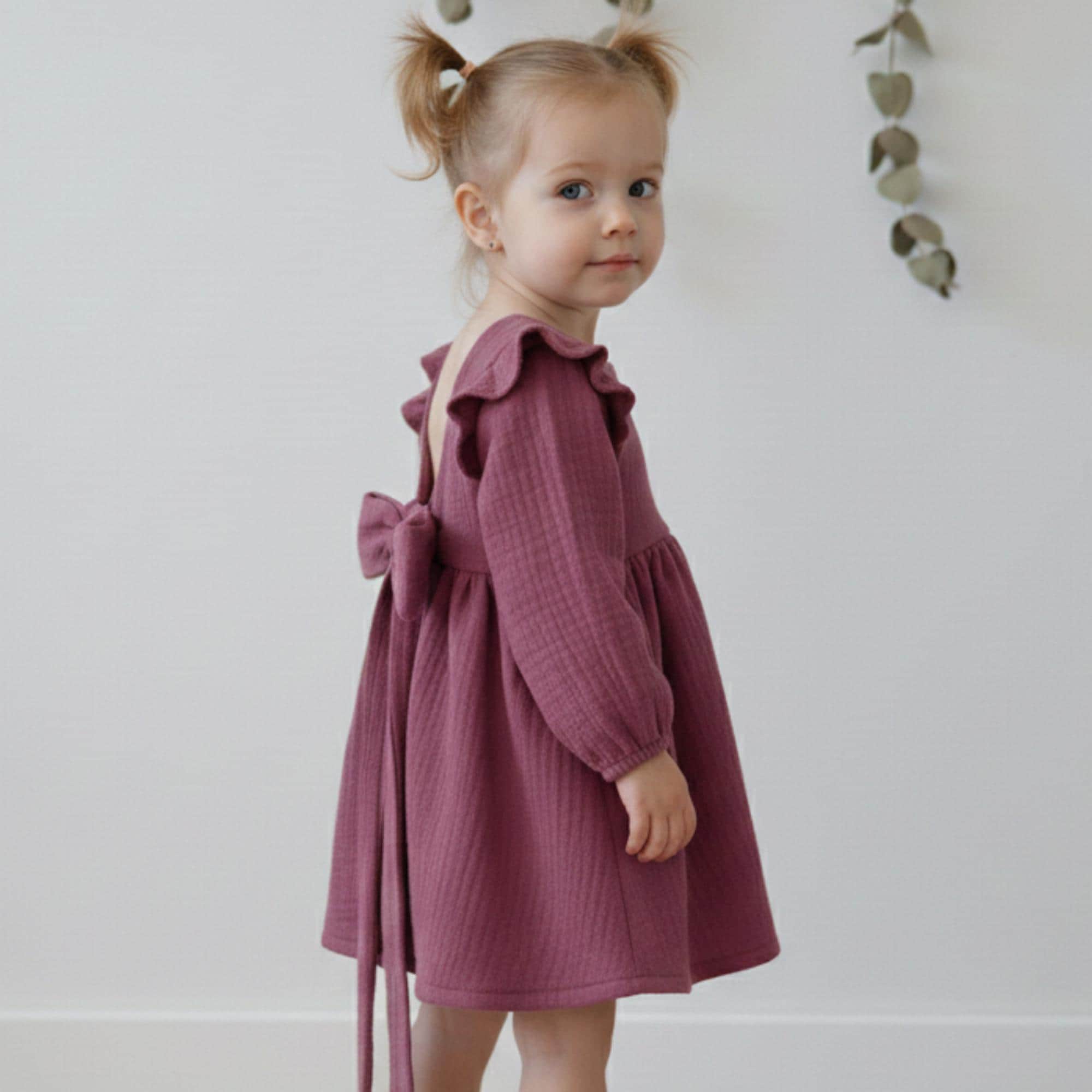 20 Baby Dress Designs for Summer That Are Actually Soft Enough to Wear 13 Lilac Muslin Baby Girl Dress, Long Sleeve Boho Dress for Baby,…
