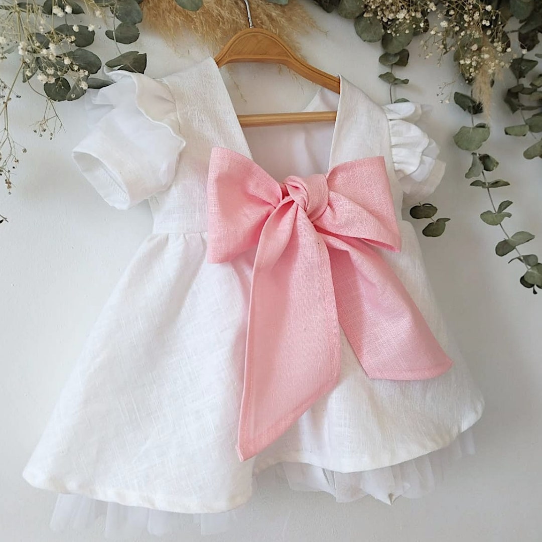 DRESS & Fleur Baby Girls Dress with Tulle Skirt in White