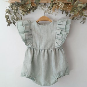 Robe de fille de fleur avec larc, fille de robe de linge rustique, robe boho de filles de printemps, linge de fille de bébé de mariage de robe, bébé de robe de fille de fleur. image 9