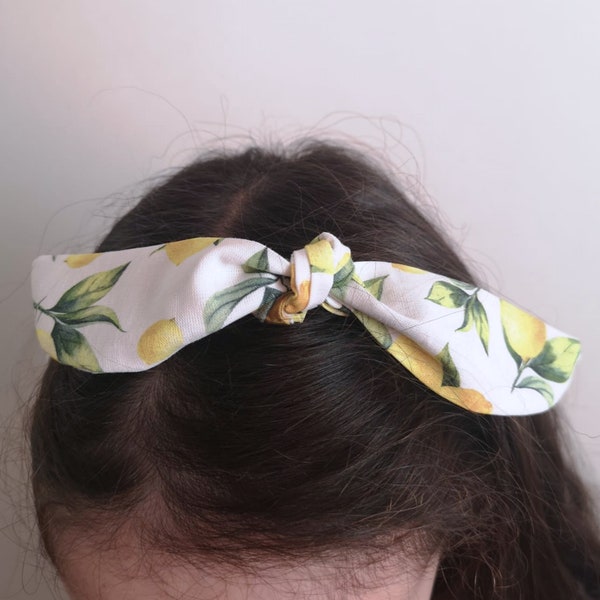 Baumwoll Stirnband mit floraler Schleife mit Zitronen, Babyband, Baumwollschleife Haarband, Mädchen Haarfliege, Baby Elastisches Band, Mädchen Stirnband.