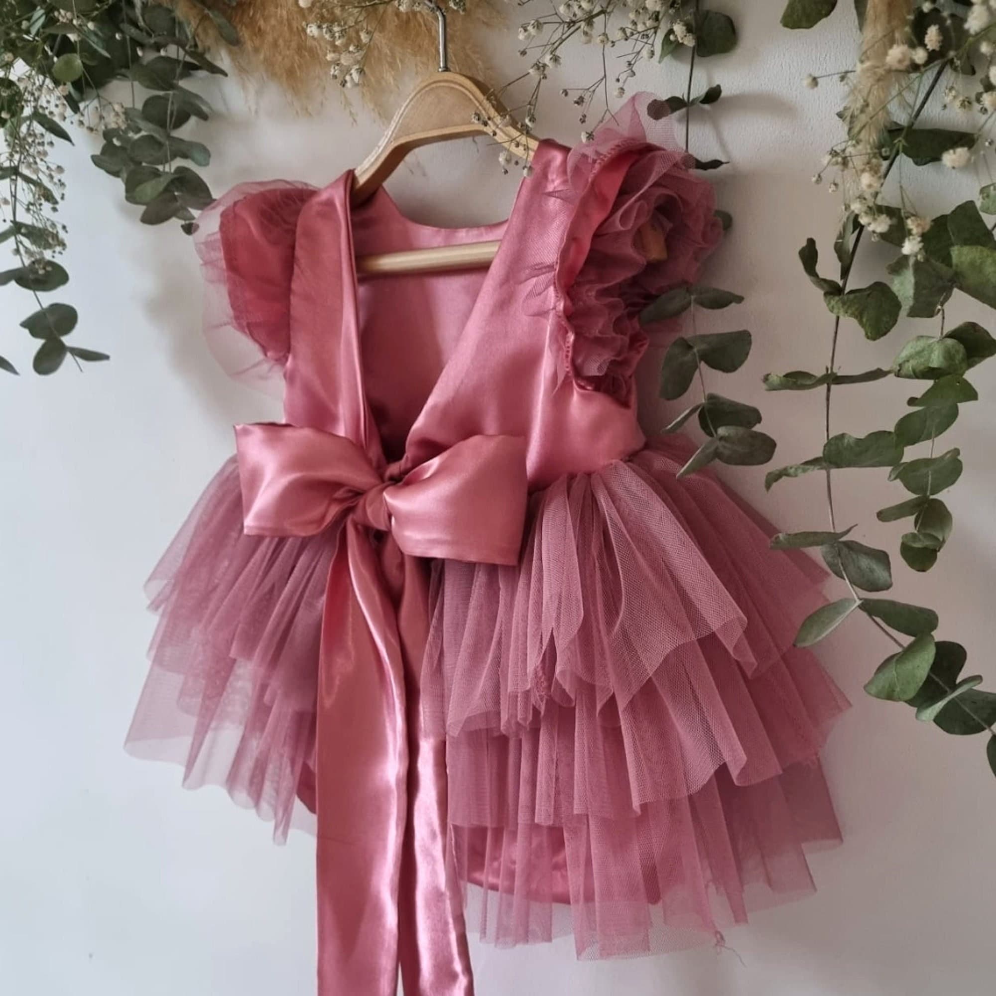 Birthday dress baby girls dusty pink princess dress for baby girls wedding dress tulle baby girl baby girls party dress tutu