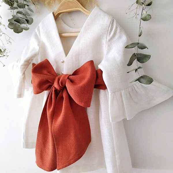 Première tenue d'anniversaire fille, robe bébé fille en terre cuite, robe de mariée bohème bébé fille.