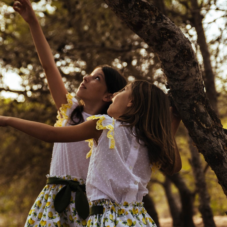 Short skirt for girl, Baby Girl's green skirt, cotton skirt with bow, elastic waist skirt with a nice lemon print and moss green bow girls image 7