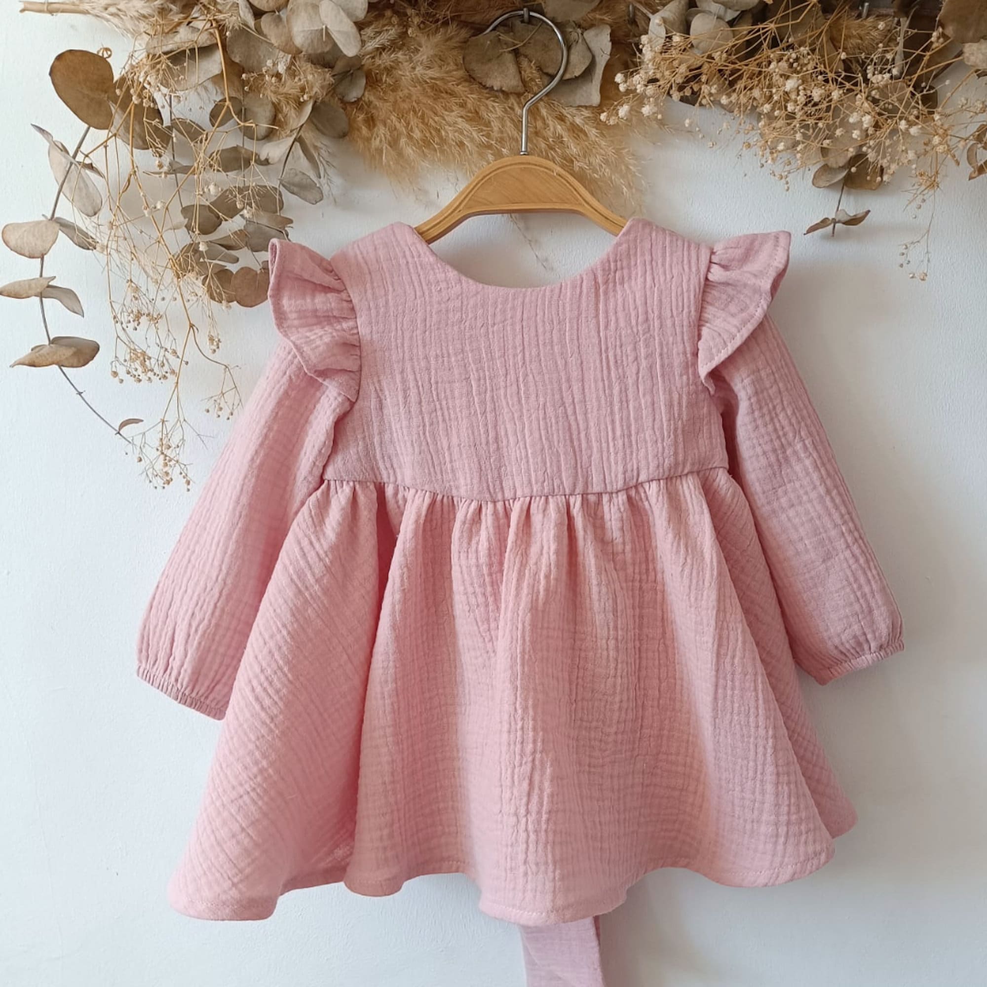 Long Sleeve Flower Girl Dress, Baby Girl Dress Muslin, Baby Dress Powder  Pink, Baby Dress Long Sleeve, Dusty Rose Dress Baby. - Etsy