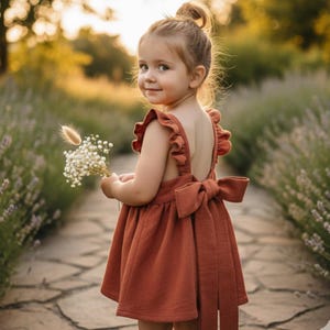 Terracotta girl dress, rustic linen dress girl, Boho Photography Dress, rust dress for girl, boho dress girl, summer dress girl.