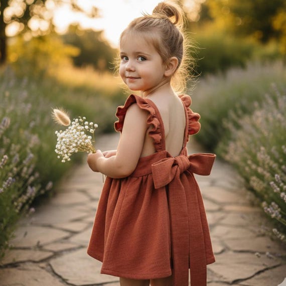 Terracotta girl Dress, rustic linen dress girl, Boho Photography Dress, rust dress for girl, Boho dress girl, summer dress girl. Terracotta girl Dress, rustic linen dress girl, Boho Photography Dress, rust dress for girl, Boho dress girl, summer dress girl.