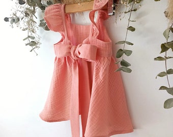 Pfirsich Rüschenkleid, rustikales Blumenmädchenkleid, Babymädchenkleid Koralle, rosa Kleid Baby, Mädchen Boho Kleid Baby, Sommerkleid Baby Mädchen Party..