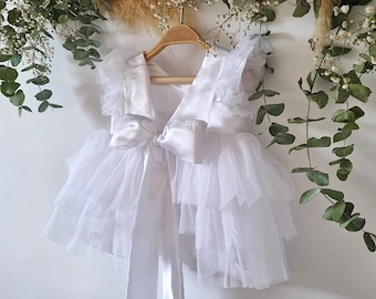 Robe d’anniversaire bébé filles blanche, robe princesse pour bébé filles, robe de mariée tulle blanche baby girl, baby girls robe de soirée tutu.